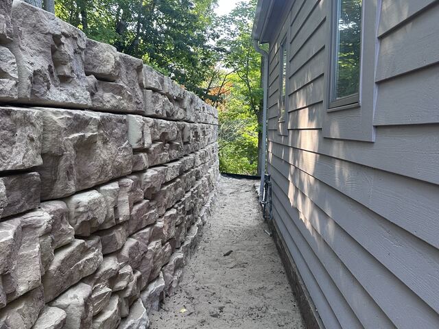 Completed stone retaining wall