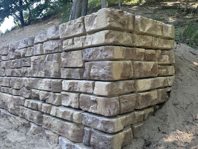 Completed stone retaining wall