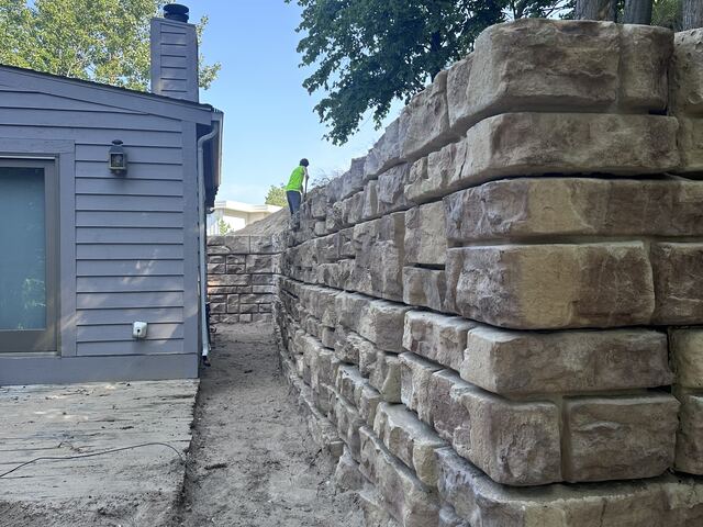 Completed stone retaining wall