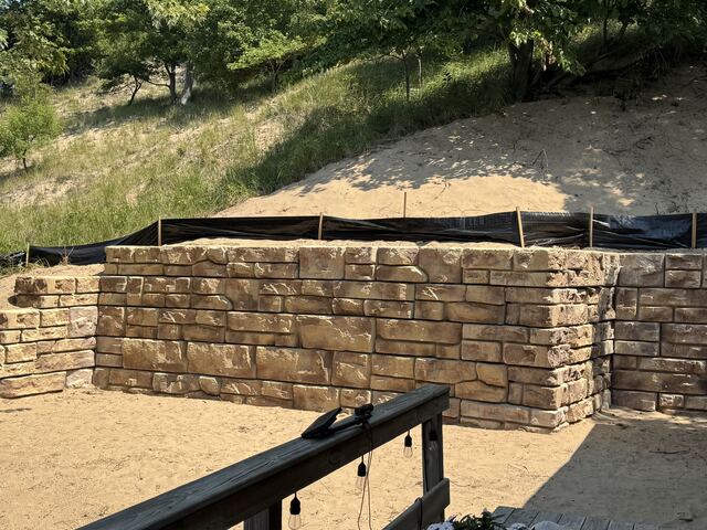 Completed stone retaining wall
