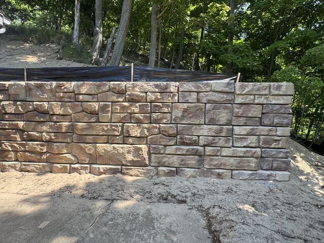 Completed stone retaining wall