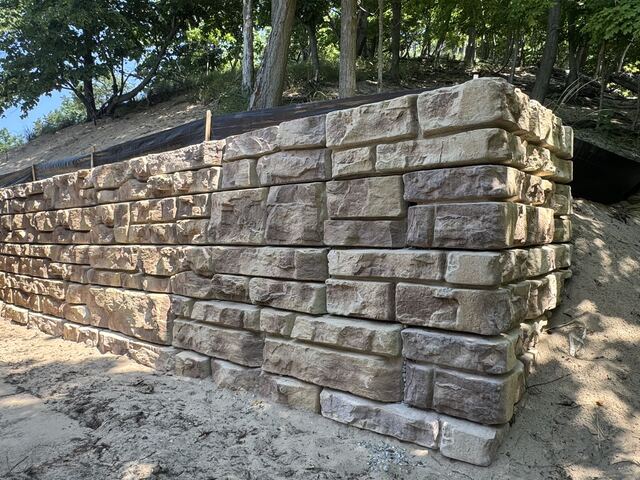 Completed stone retaining wall