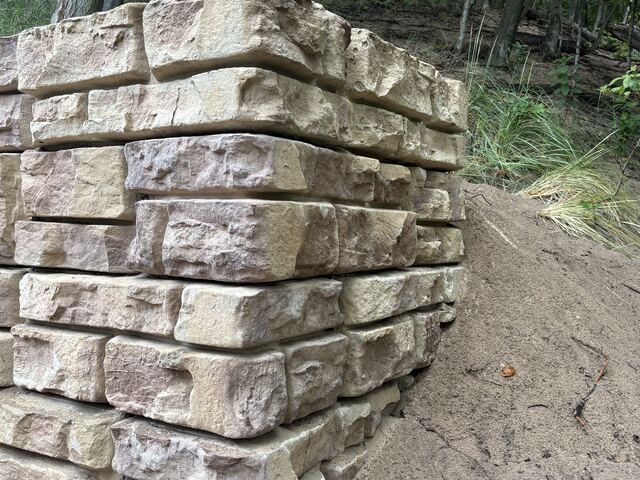 New segmental block retaining wall under construction