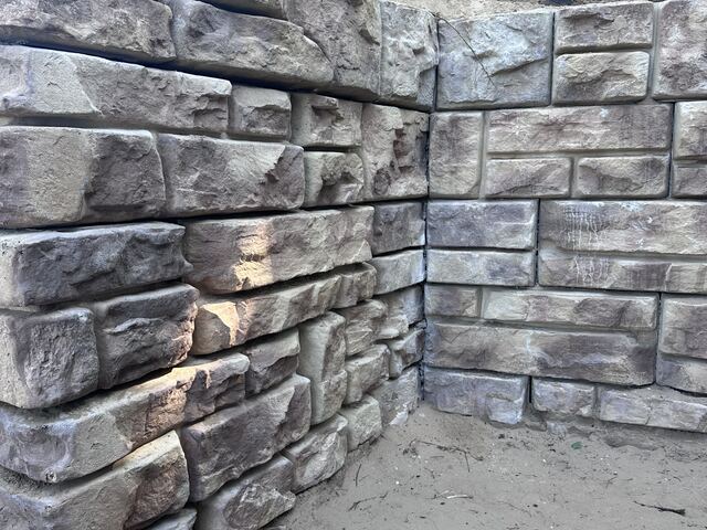 New segmental block retaining wall under construction